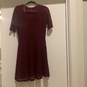 Burgundy Faux Lace Dress